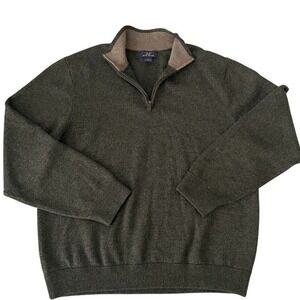Brooks Brothers 346 100% Merino Wool Quarter Zip Sweater Mens L Olive Green